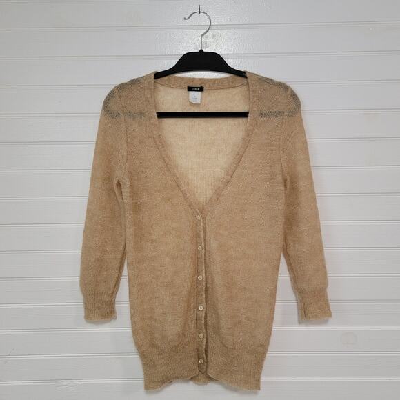 J Crew Womens Size Small Mohair Wool Cardigan Sweater Open Knit V Neck Classic - Picture 1 of 6
